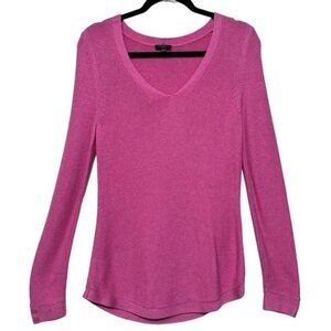 Talbots Petites Pink V Neck Sweater Ribbed Tunic Henley Long Sleeve Size P
